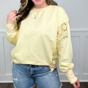 Oddi Yellow Eyelet Lace Long Sleeve Top